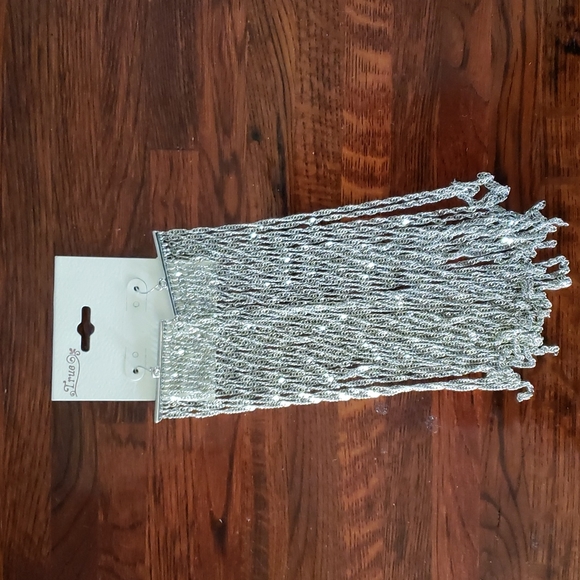 Silvertone Chain Drop Earrings - Picture 3 of 5